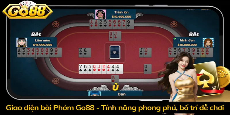 Giao diện bài Phỏm Go88 - Tính năng phong phú, bố trí dễ chơi
