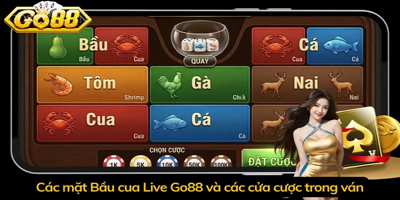 Các mặt Bầu cua Live Go88 và các cửa cược trong ván