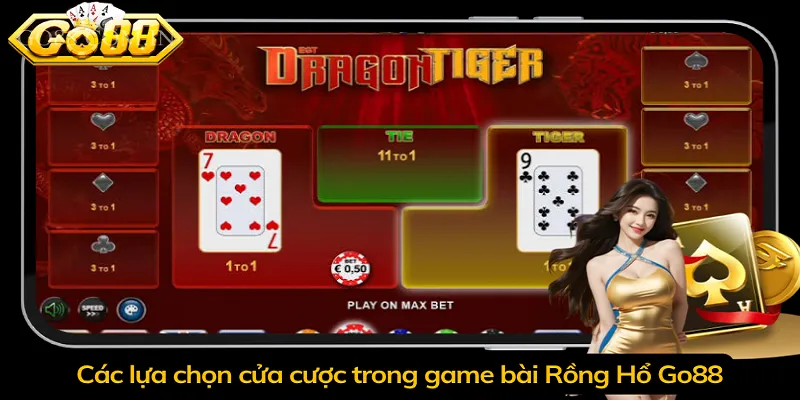 Các lựa chọn cửa cược trong game bài Rồng Hổ Go88