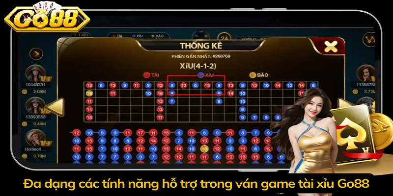 Đa dạng các tính năng hỗ trợ trong ván game tài xỉu Go88